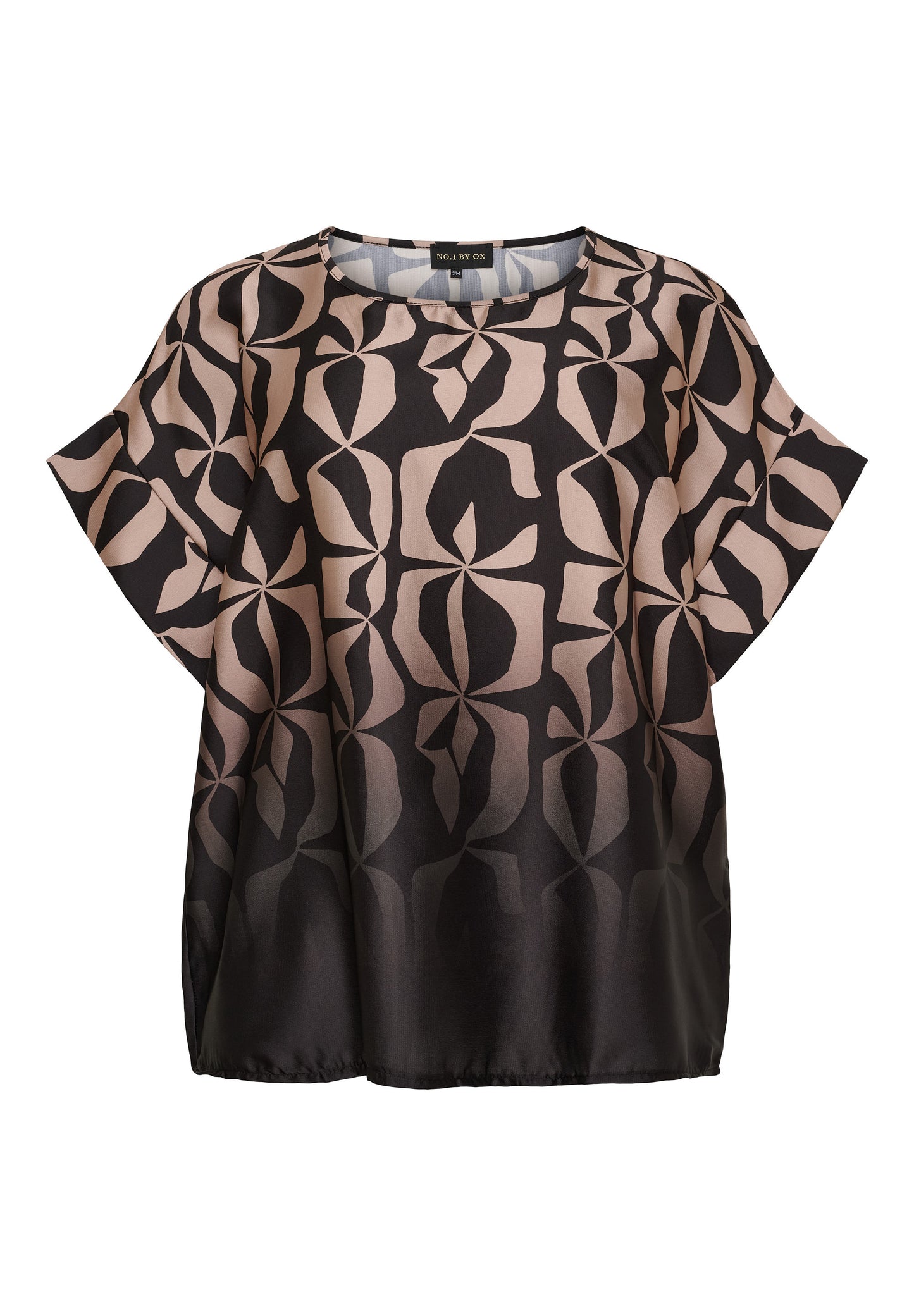 NO. 1 BY OX Elegant T-shirt Bluser Camel and Black Graphic print