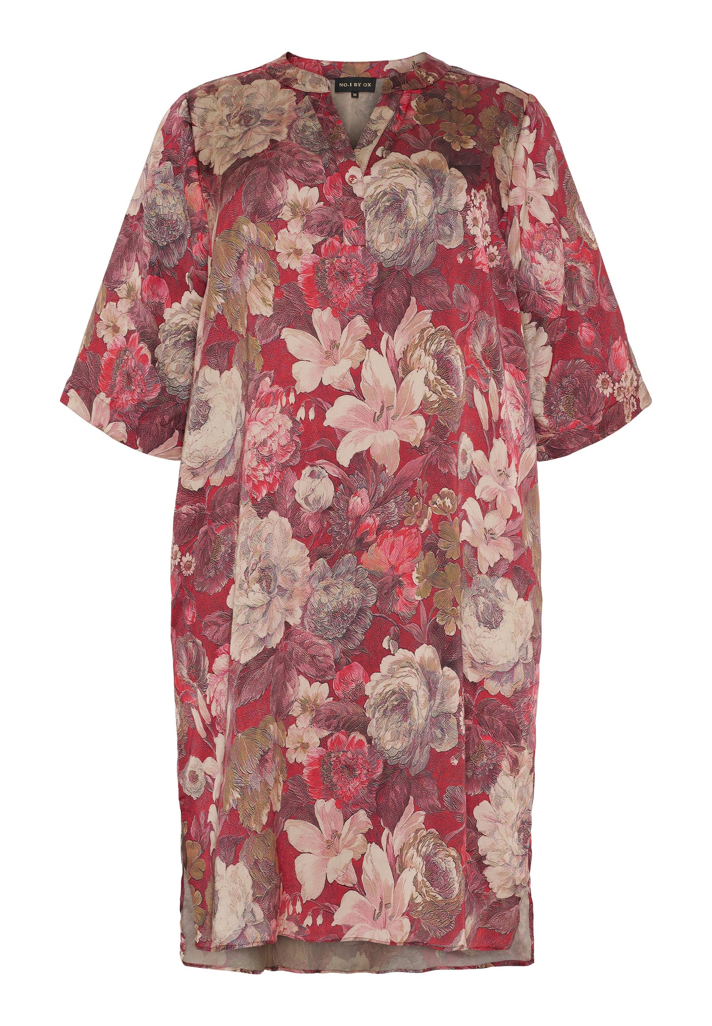 NO. 1 BY OX Elegant kjole Kjoler Dark Pompeian Red w Marmelade Rose flowers