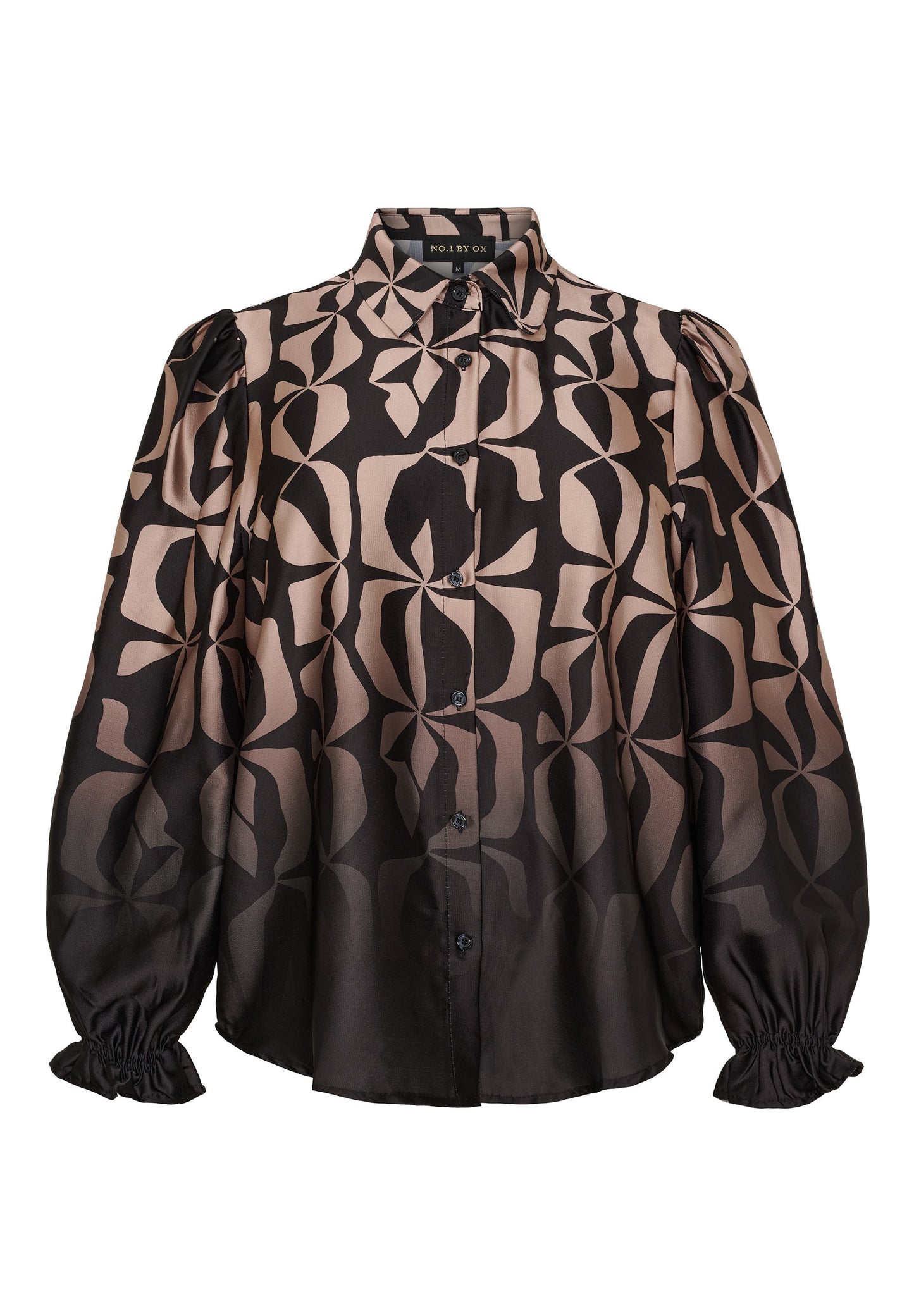 NO. 1 BY OX Elegant skjorte med feminine detaljer Bluser Camel and Black Graphic print