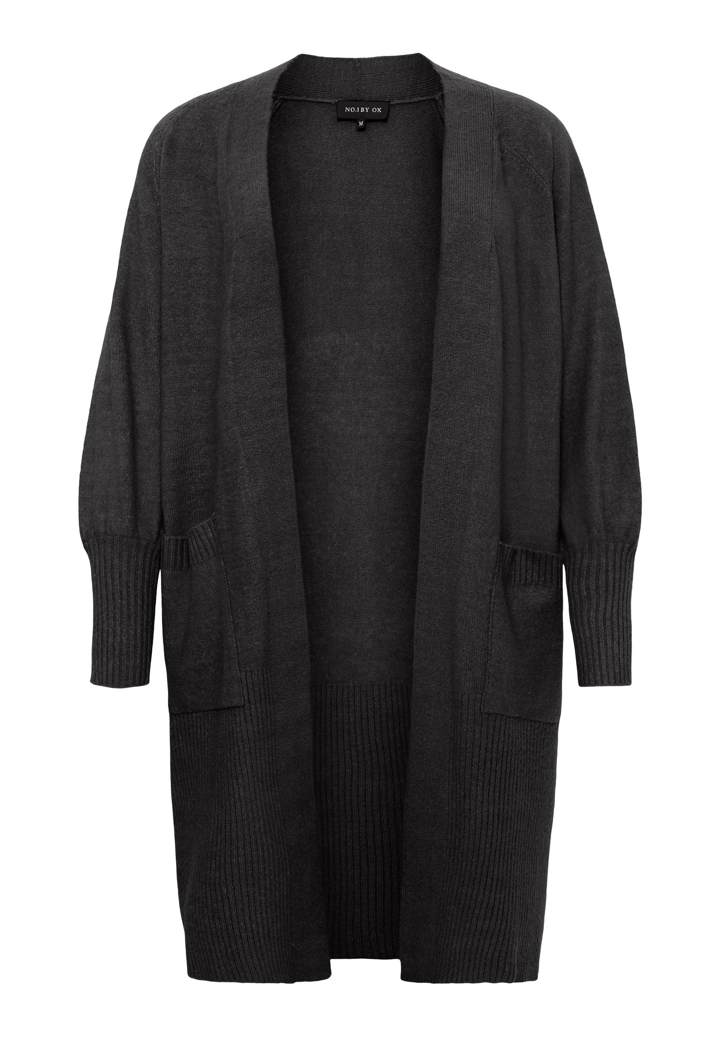 NO. 1 BY OX Lang cardigan med ballonærmer Cardigans Sort