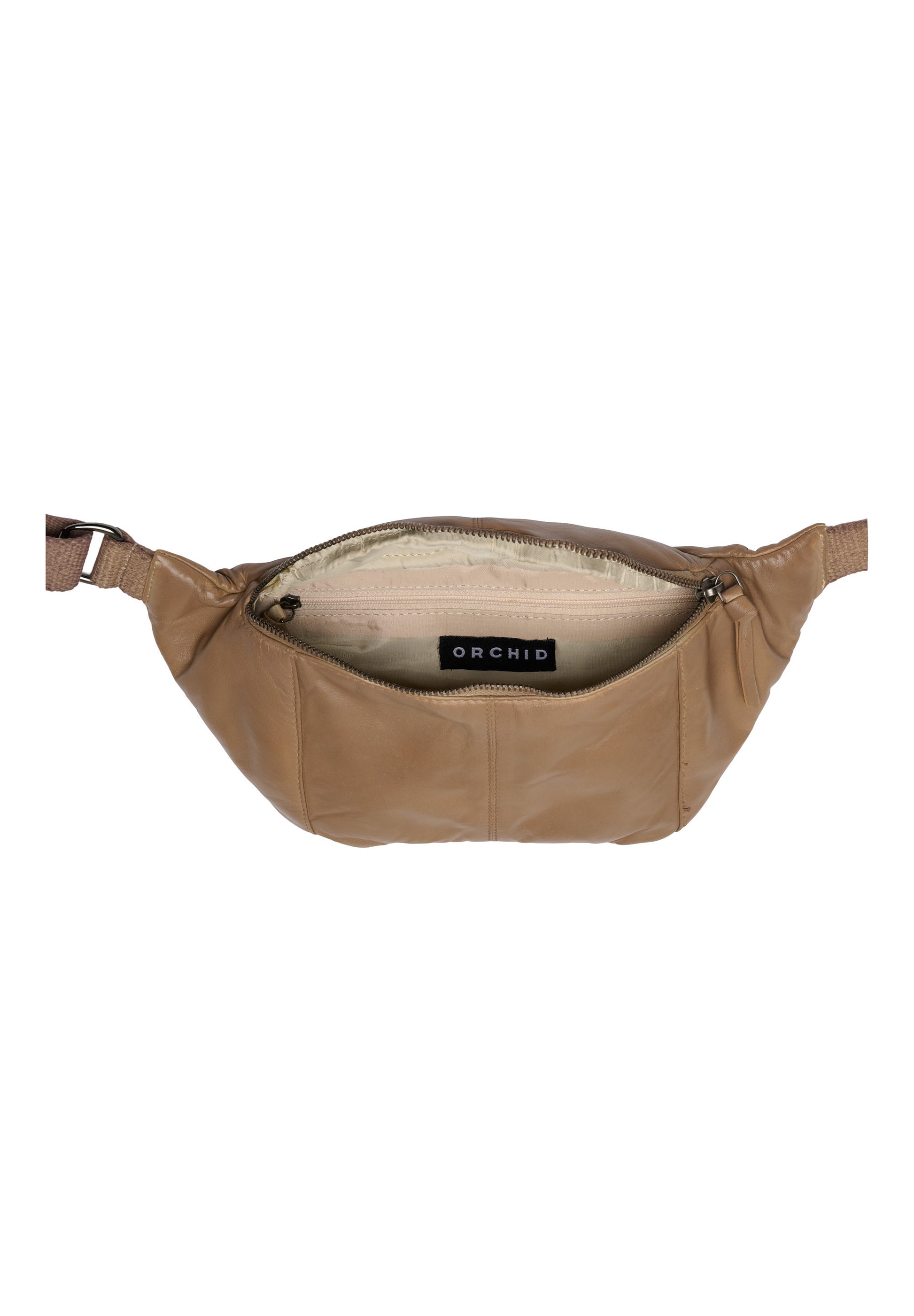 Orchid Bæltetaske i læder med canvas rem Tasker Beige