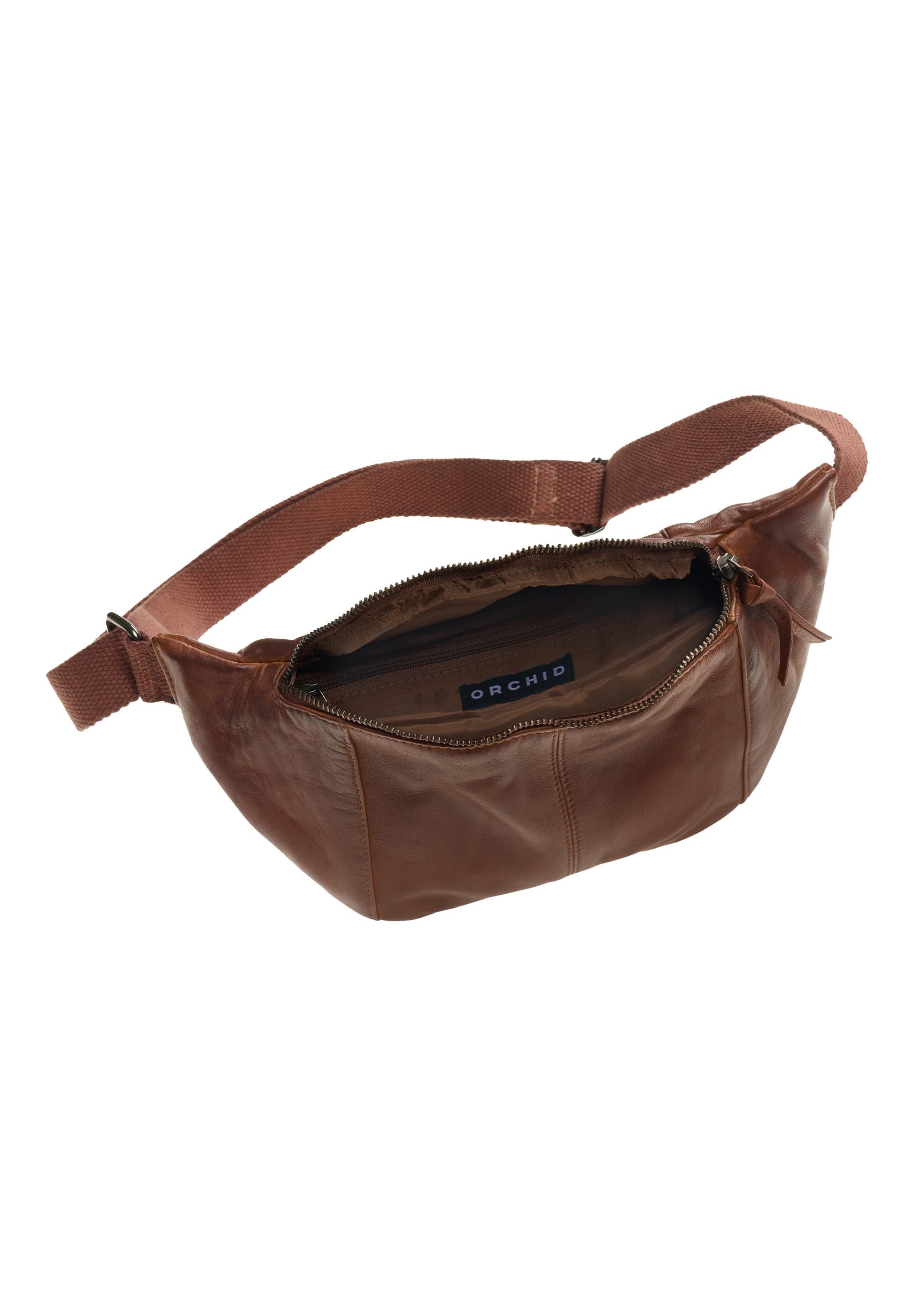 Orchid Bæltetaske i læder med canvas rem Tasker Brun