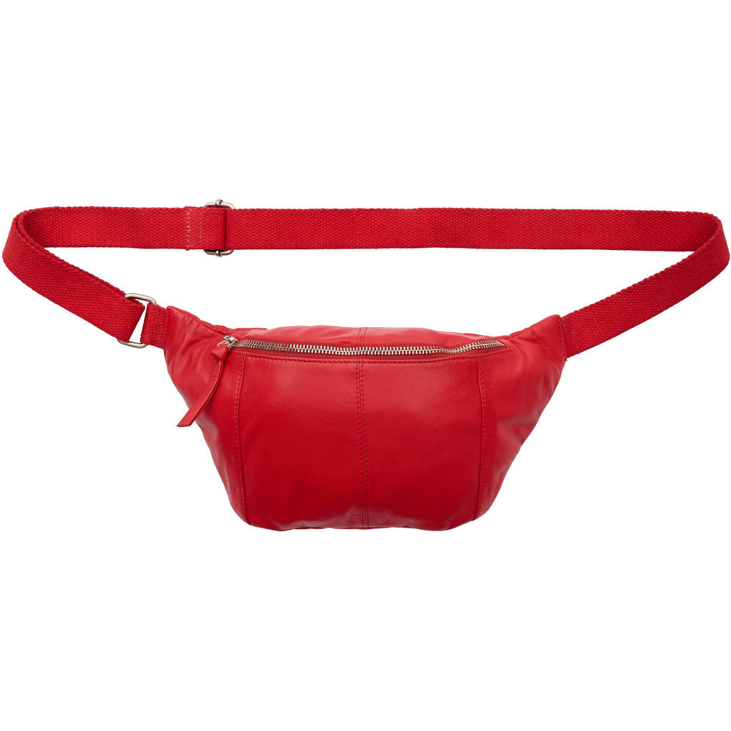Orchid Bæltetaske i læder med canvas rem Tasker Light Red w. Shiny Silver acc.
