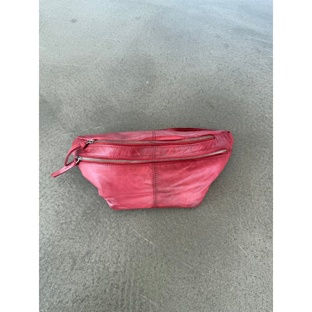 Orchid Bæltetaske med læderstrop Tasker Dark Red w. Silver acc.