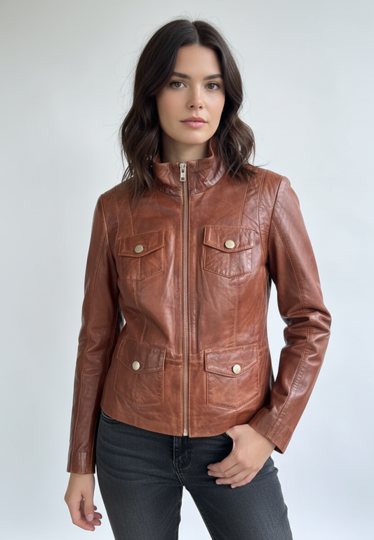 Stocklots Bikerjakke i læder fra BTFCPH Jakker Brun