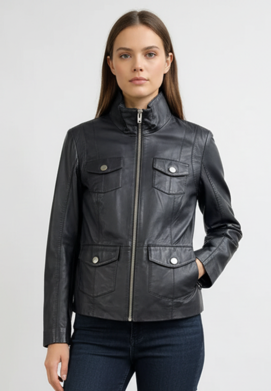 Stocklots Bikerjakke i læder fra BTFCPH Jakker Sort