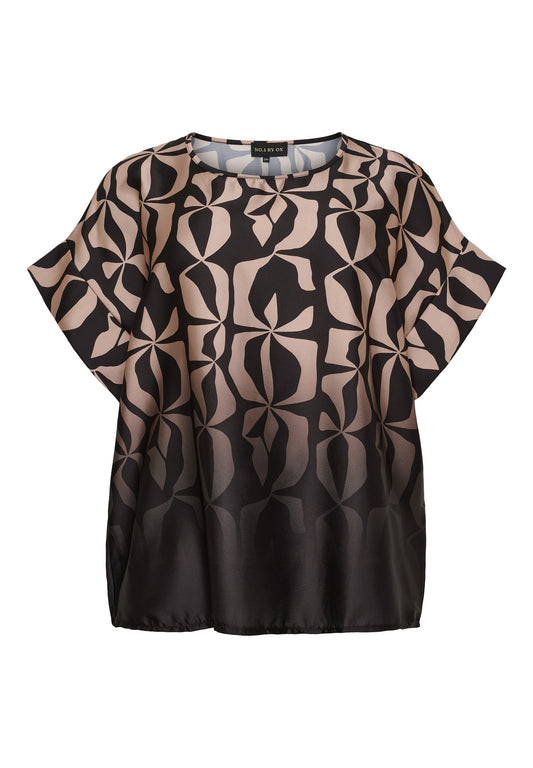 NO. 1 BY OX Elegant T-shirt Bluser Camel and Black Graphic print