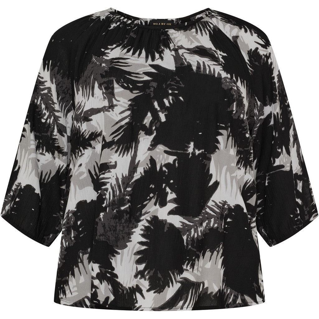 NO. 1 BY OX Elegant bluse i viskose Bluser White w Black/Grey flowers