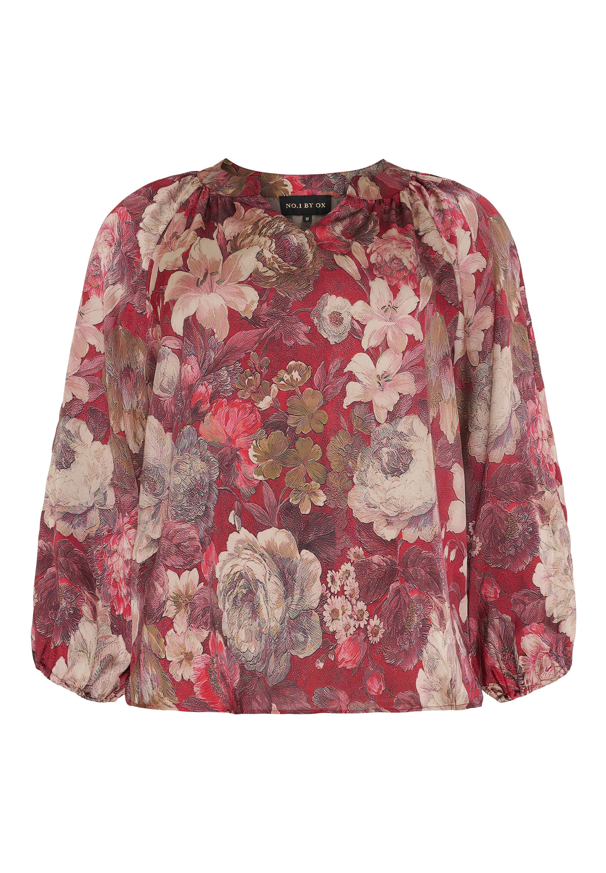 NO. 1 BY OX Elegant bluse med blomsterprint Bluser Dark Pompeian Red w Marmelade Rose flowers