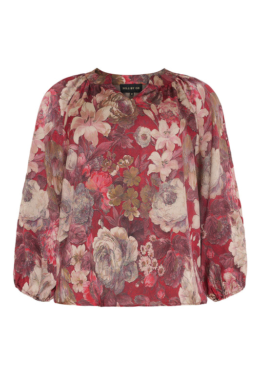 NO. 1 BY OX Elegant bluse med blomsterprint Bluser Dark Pompeian Red w Marmelade Rose flowers