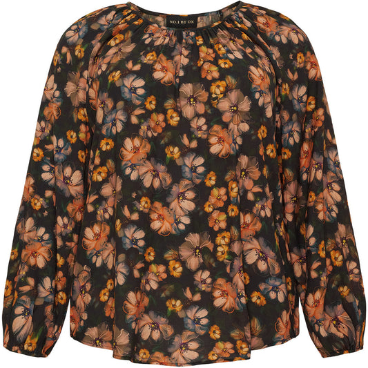 NO. 1 BY OX Elegant bluse med blomsterprint Bluser Black w Marmalade Rose flowers