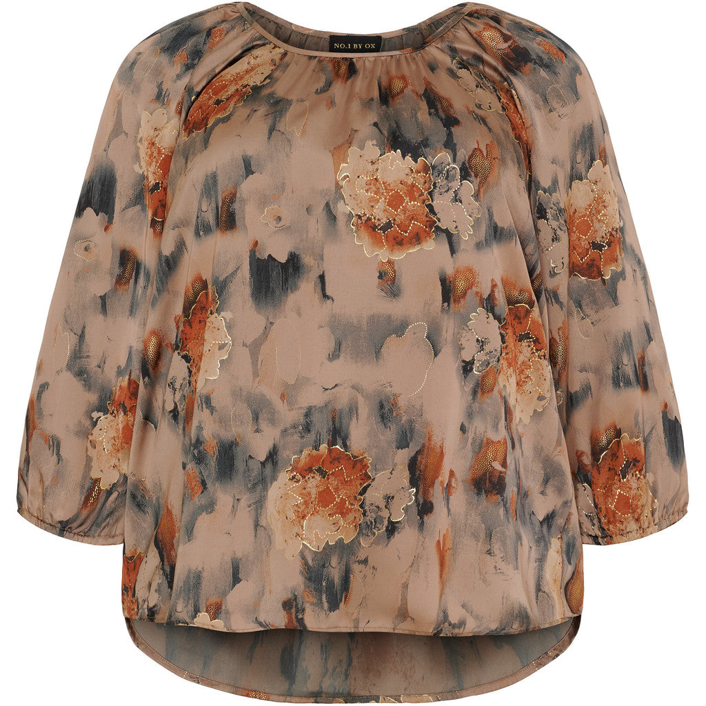 NO. 1 BY OX Elegant bluse med eksklusive gulddetaljer Bluser Warm sand w Apricot flowers and gold foil