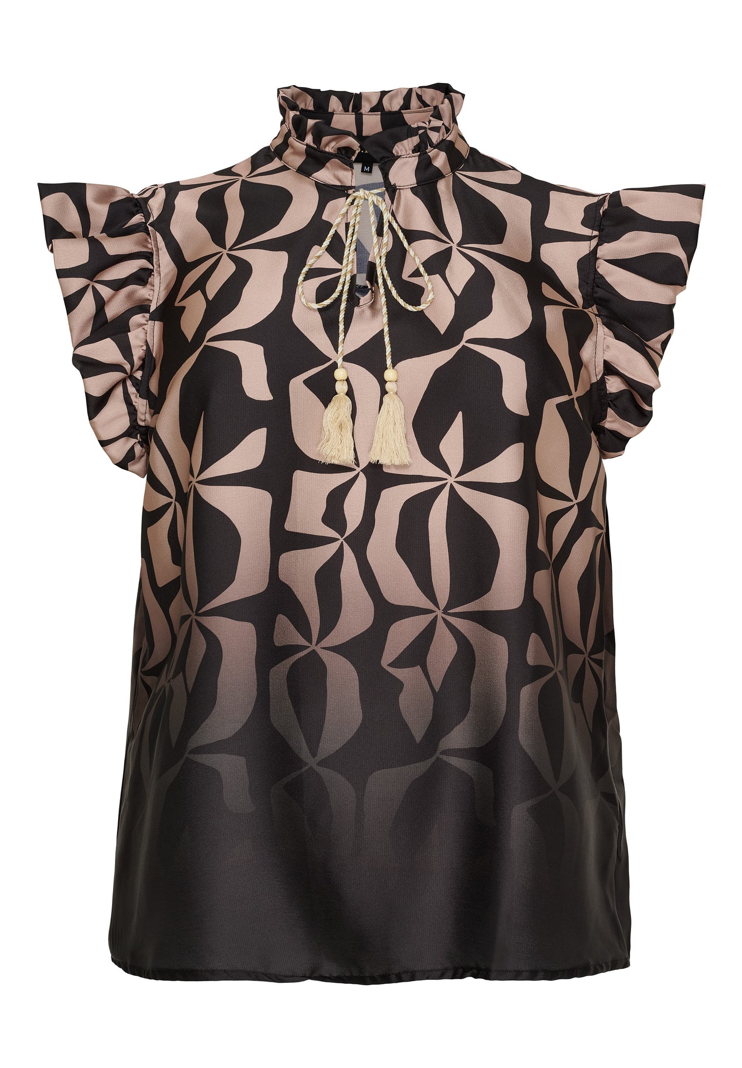 NO. 1 BY OX Elegant bluse med feminine detaljer Bluser Camel and Black Graphic print