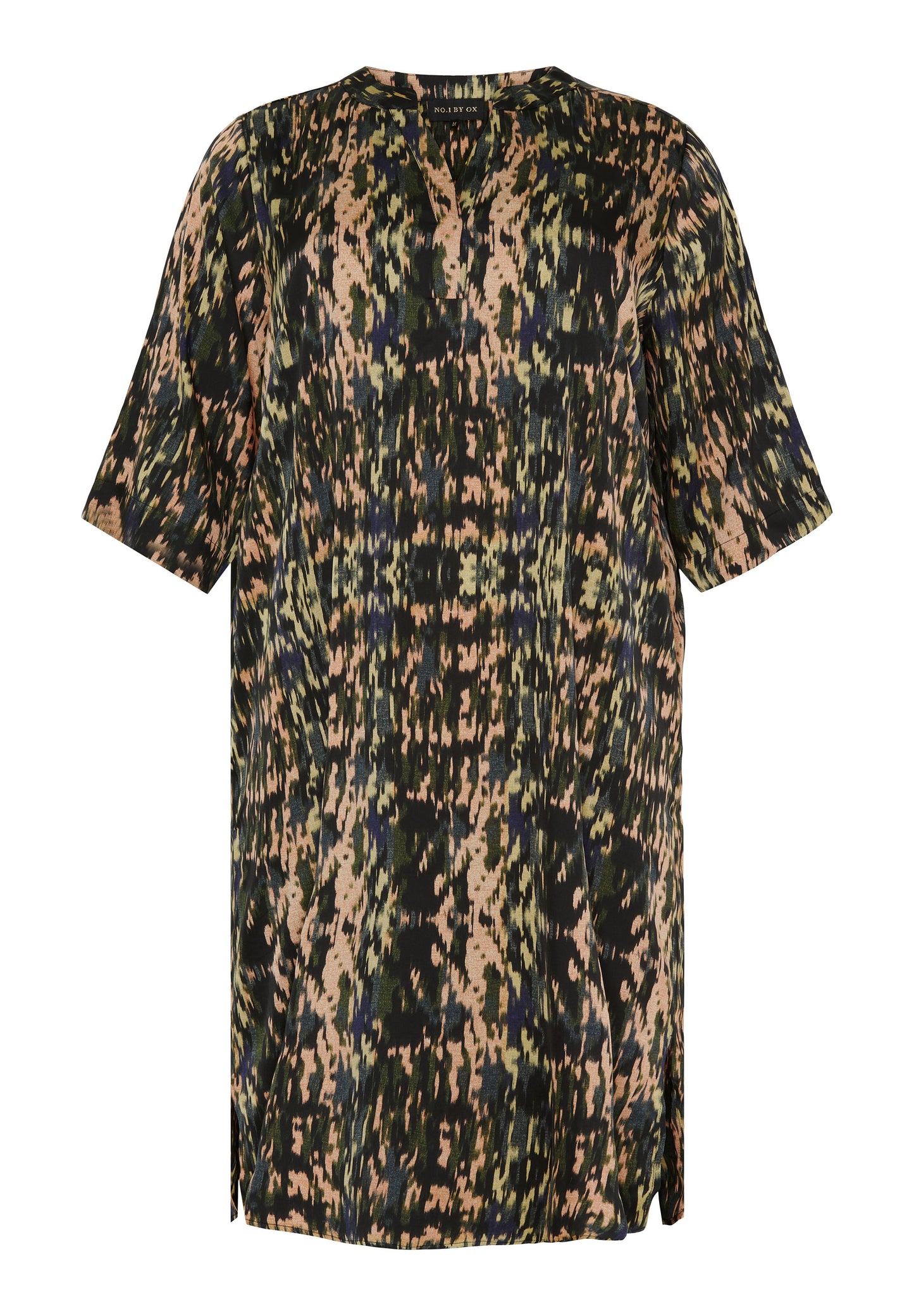 NO. 1 BY OX Elegant kjole Kjoler Army Green w Dark Blue graphic print
