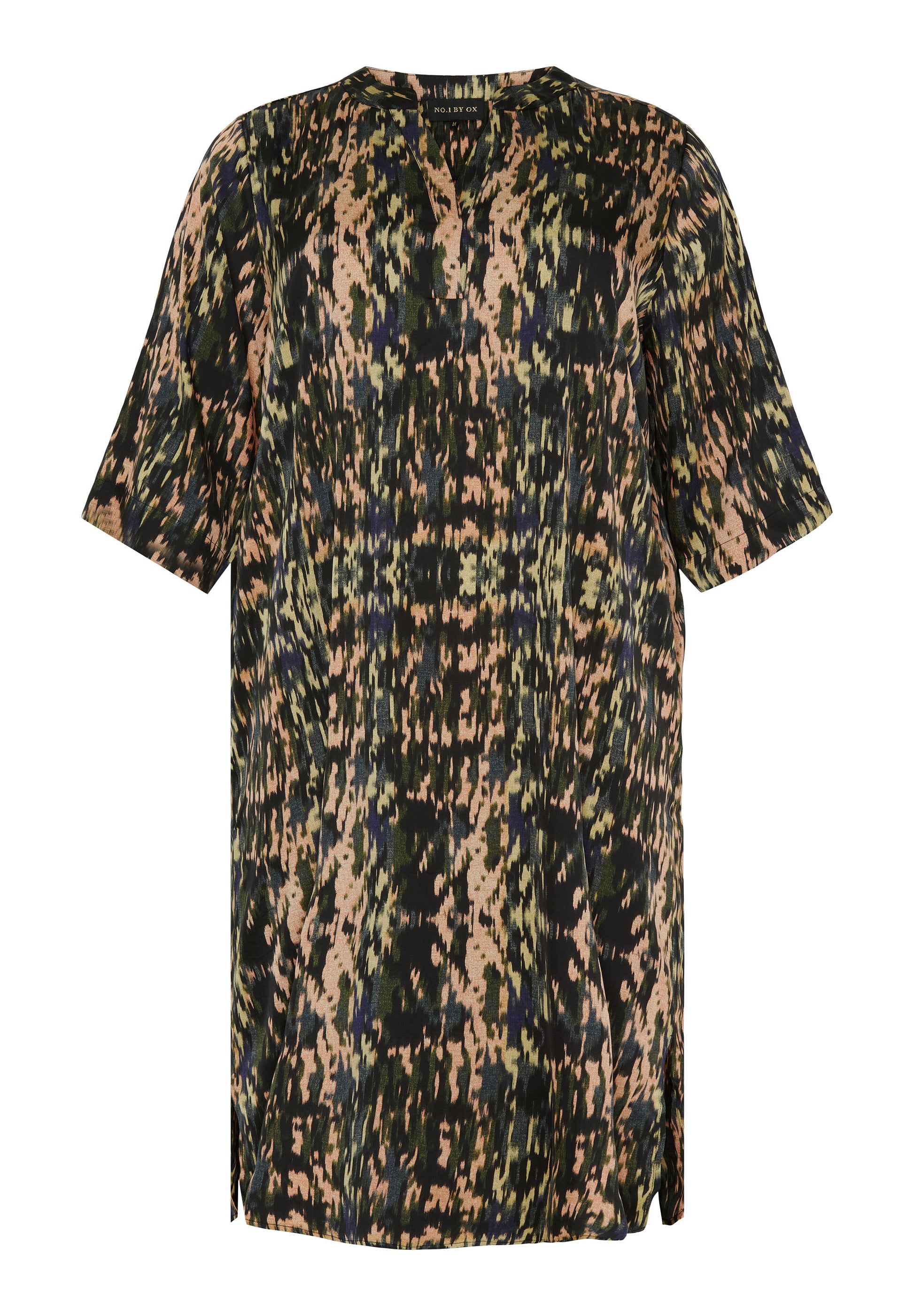 NO. 1 BY OX Elegant kjole Kjoler Army Green w Dark Blue graphic print