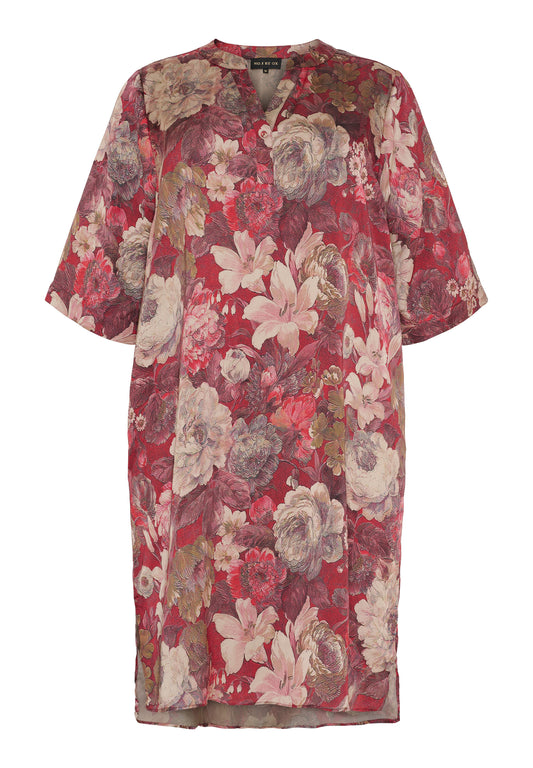 NO. 1 BY OX Elegant kjole Kjoler Dark Pompeian Red w Marmelade Rose flowers