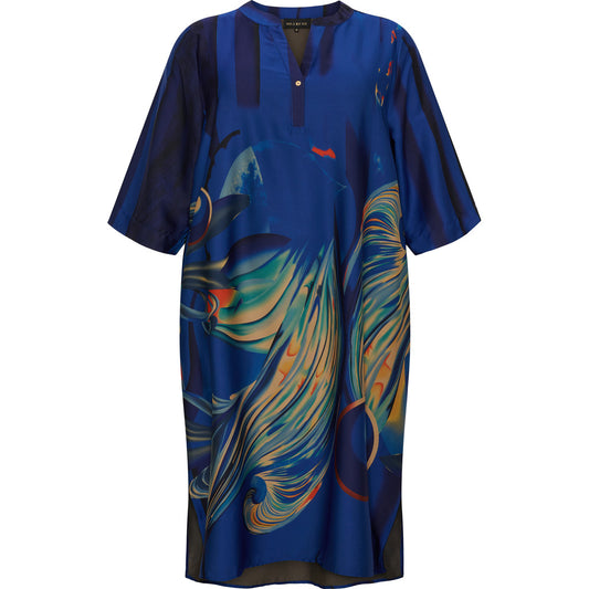 NO. 1 BY OX Elegant kjole Kjoler Dark Cobalt Blue w big graphic print