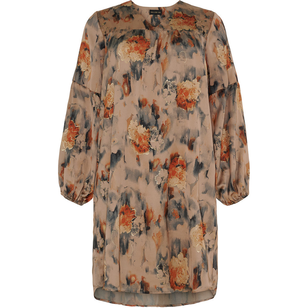 NO. 1 BY OX Elegant kjole med gulddetaljer Kjoler Warm sand w Apricot flowers and gold foil