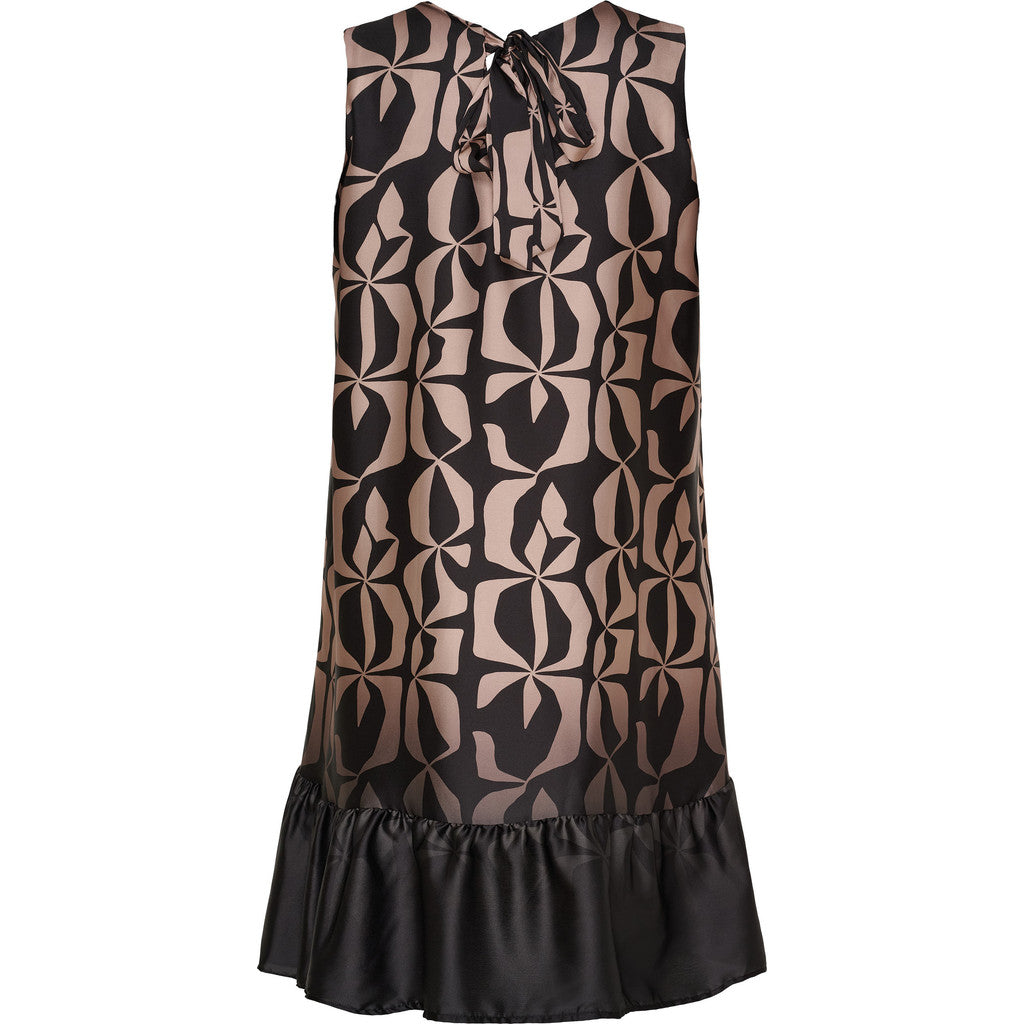 NO. 1 BY OX Elegant og feminin kjole Kjoler Camel and Black Graphic print