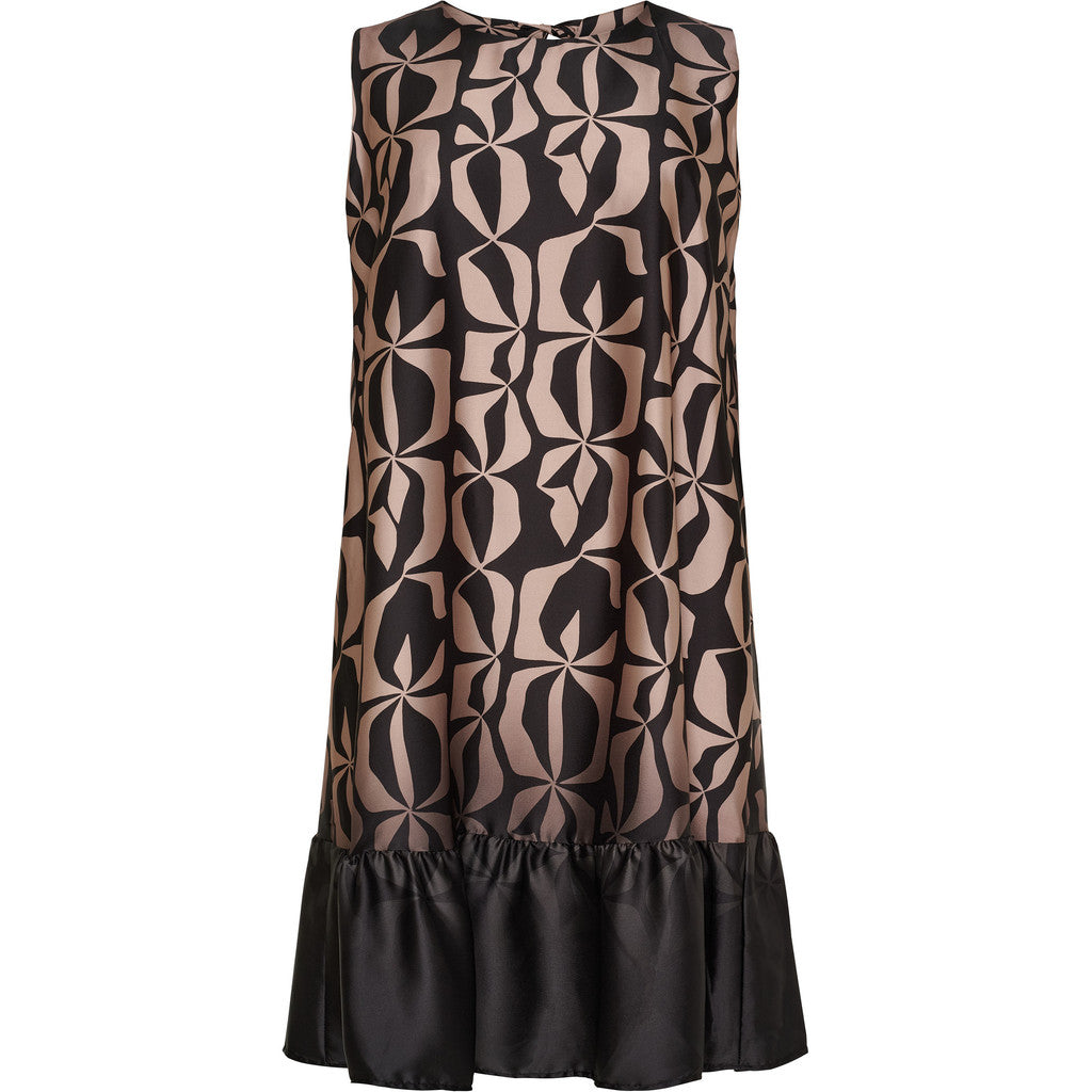 NO. 1 BY OX Elegant og feminin kjole Kjoler Camel and Black Graphic print
