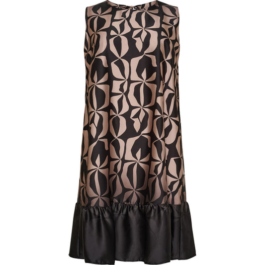 NO. 1 BY OX Elegant og feminin kjole Kjoler Camel and Black Graphic print