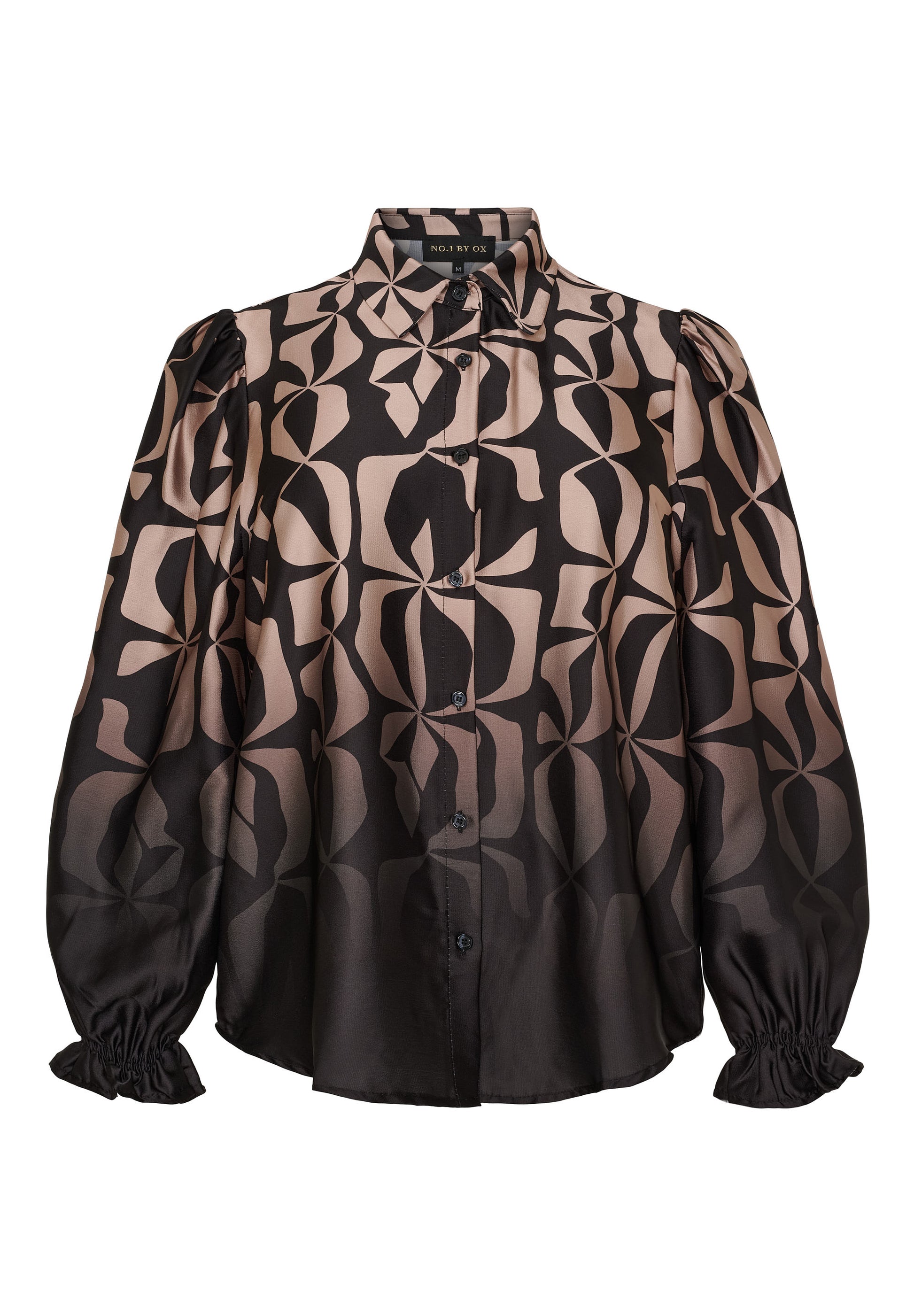 NO. 1 BY OX Elegant skjorte med feminine detaljer Bluser Camel and Black Graphic print