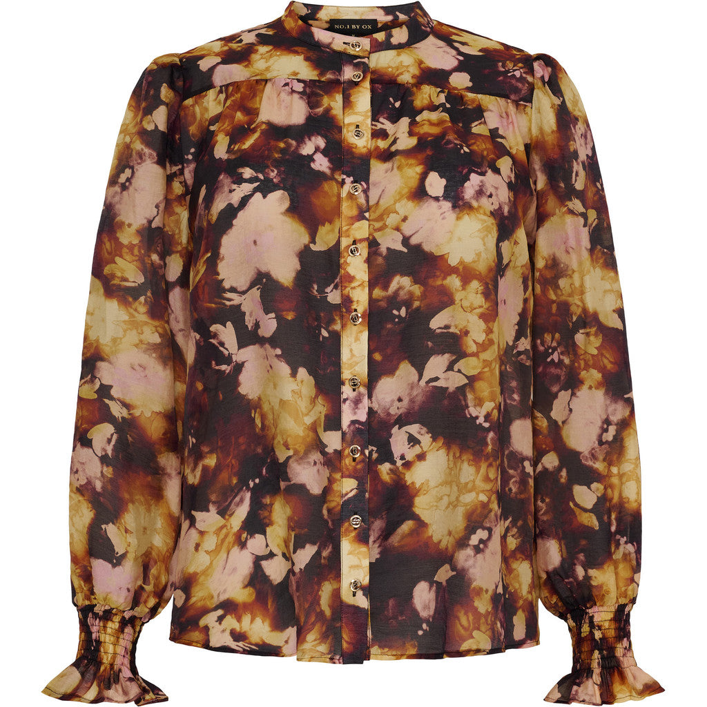 NO. 1 BY OX Elegant skjorte med fine flæsedetaljer Skjorter Black w Cream Rose flowers