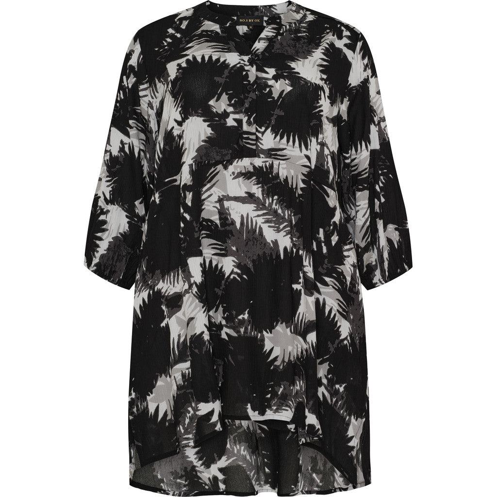 NO. 1 BY OX Kjole med 3/4 ærmer i viskose Kjoler White w Black/Grey flowers