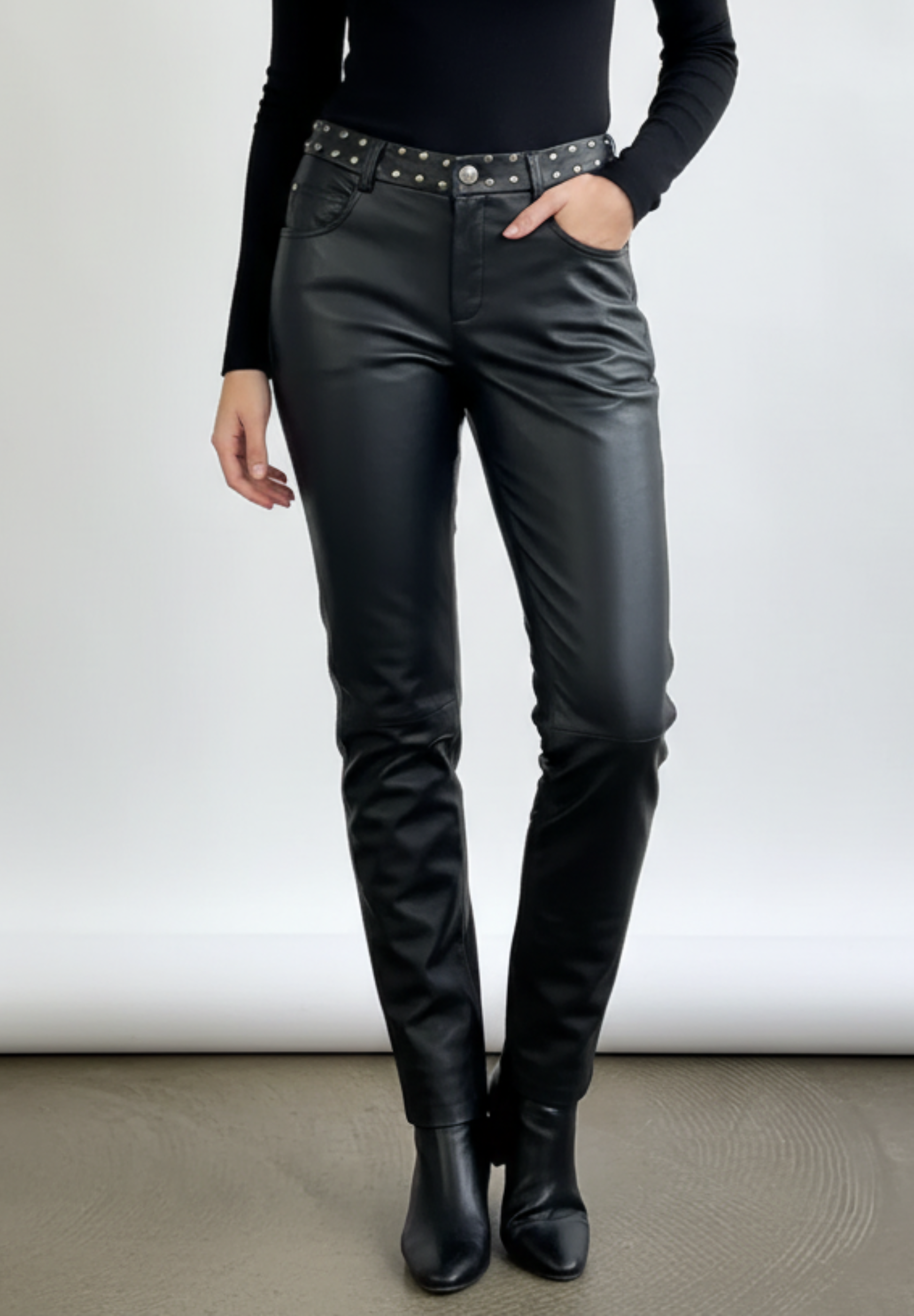 Stocklots Læderbukser med nitter Bukser Sort