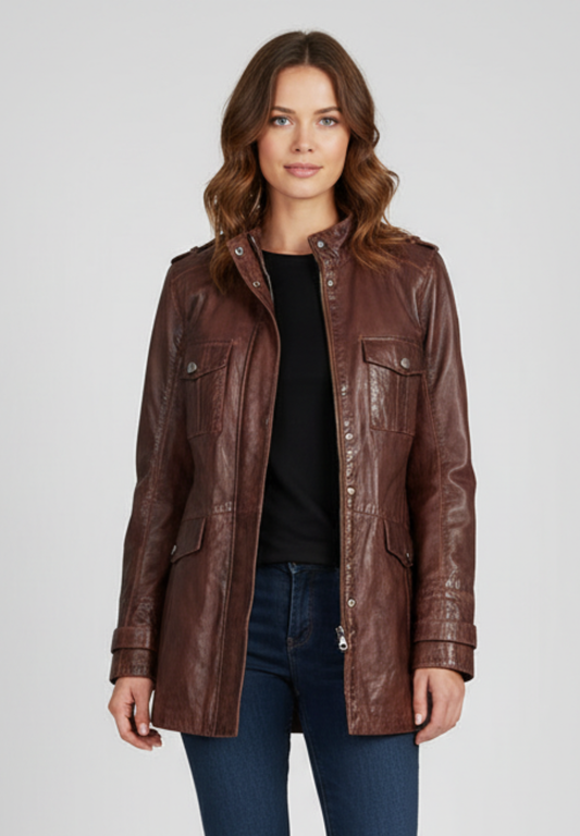 Stocklots Læderjakke i sporty look Jakker Brun