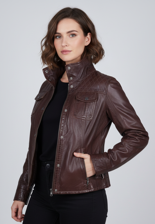 Stocklots Læderjakke med rå detaljer Jakker Brun