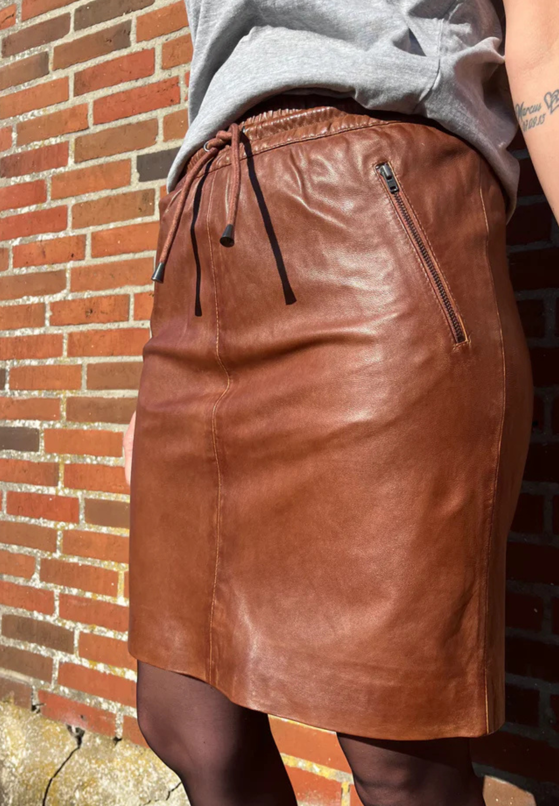 Stocklots Lædernederdel med snøre fra BTFCPH Nederdele Brun