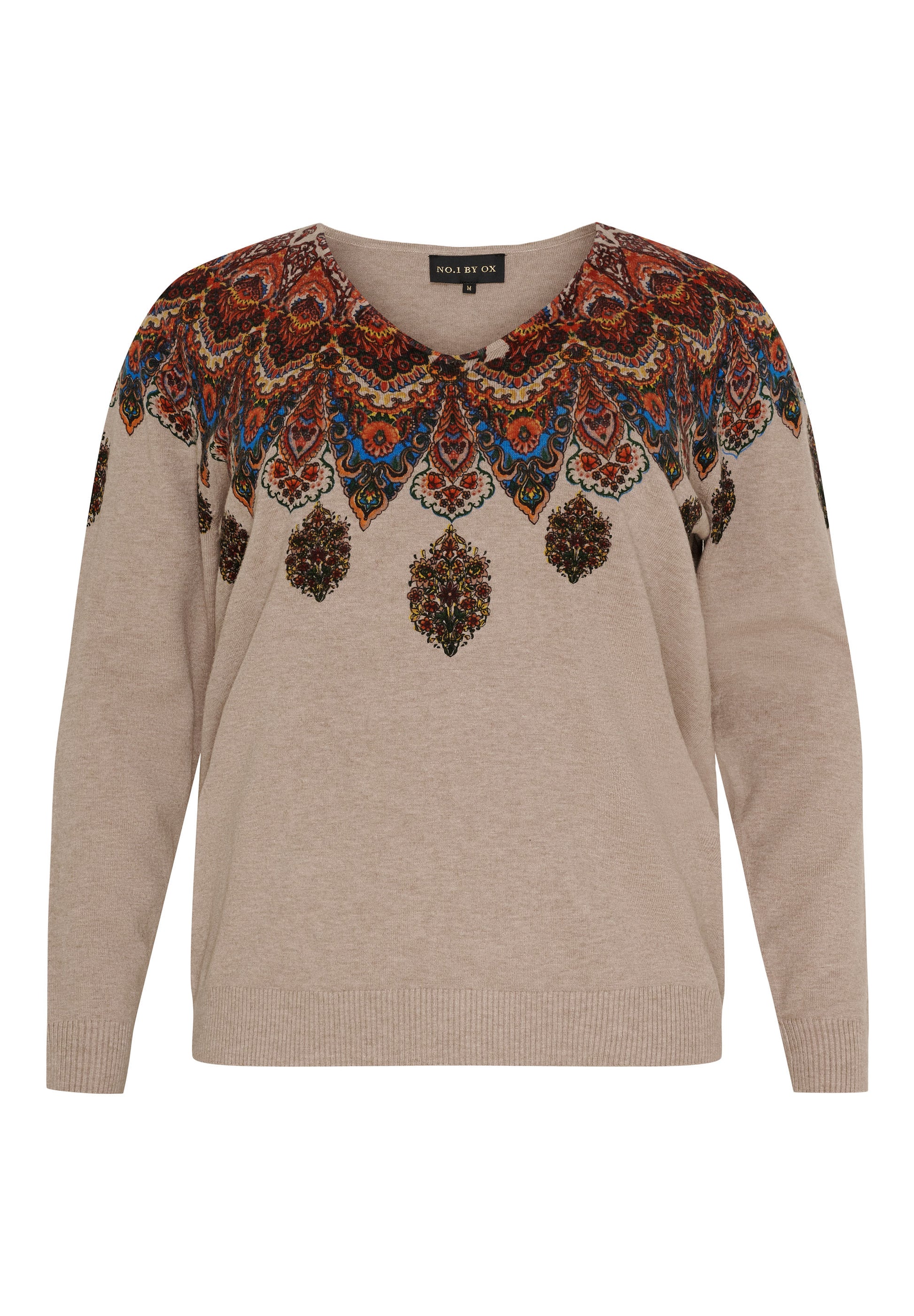 NO. 1 BY OX Pullover med mønster Sweaters Camel Brown Mélange
