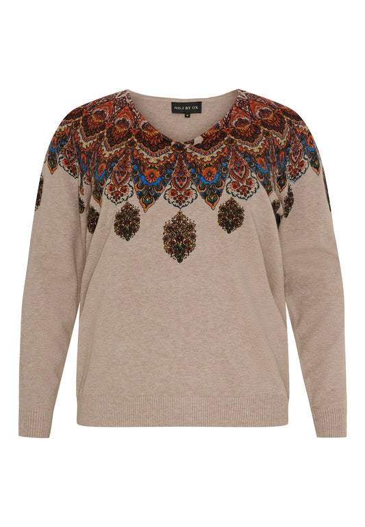 NO. 1 BY OX Pullover med mønster Sweaters Camel Brown Mélange