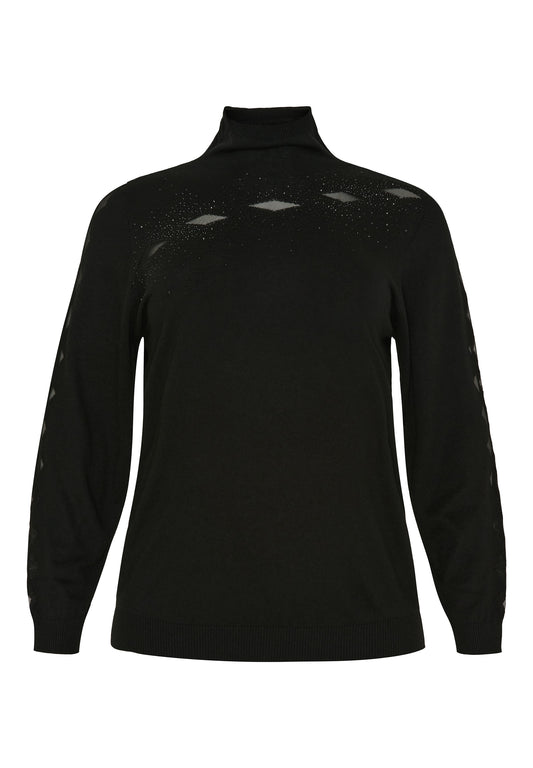 NO. 1 BY OX Strikket bluse med rullekrave og glimmer detaljer Sweaters Sort