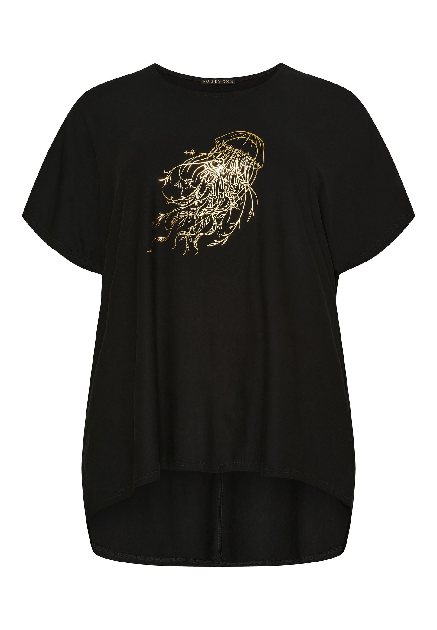 NO. 1 BY OX T-shirt med batwing-ærmer og guldprint T-shirts Sort