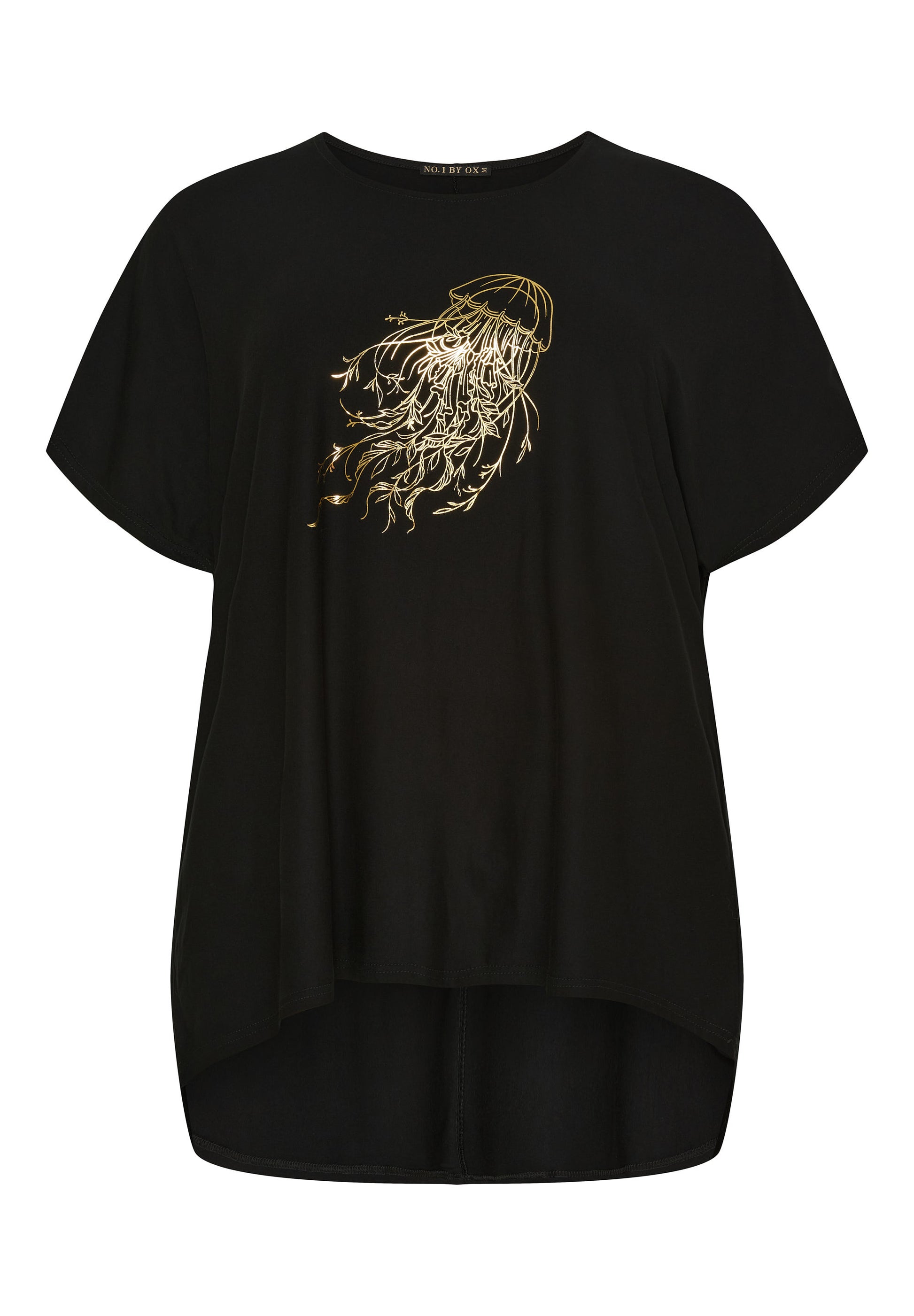 NO. 1 BY OX T-shirt med batwing-ærmer og guldprint T-shirts Sort