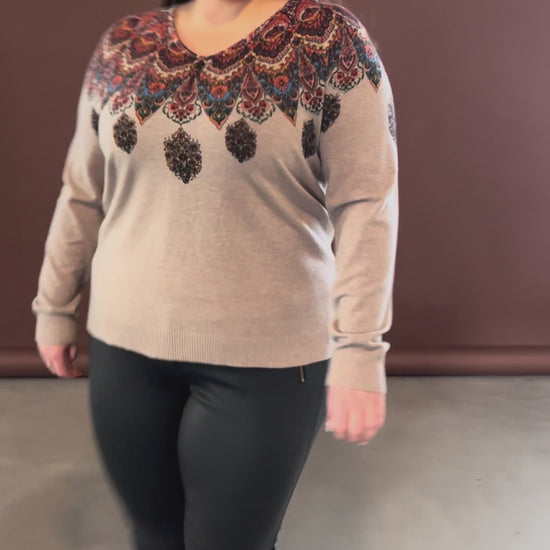 NO. 1 BY OX Pullover med mønster Sweaters Camel Brown Mélange