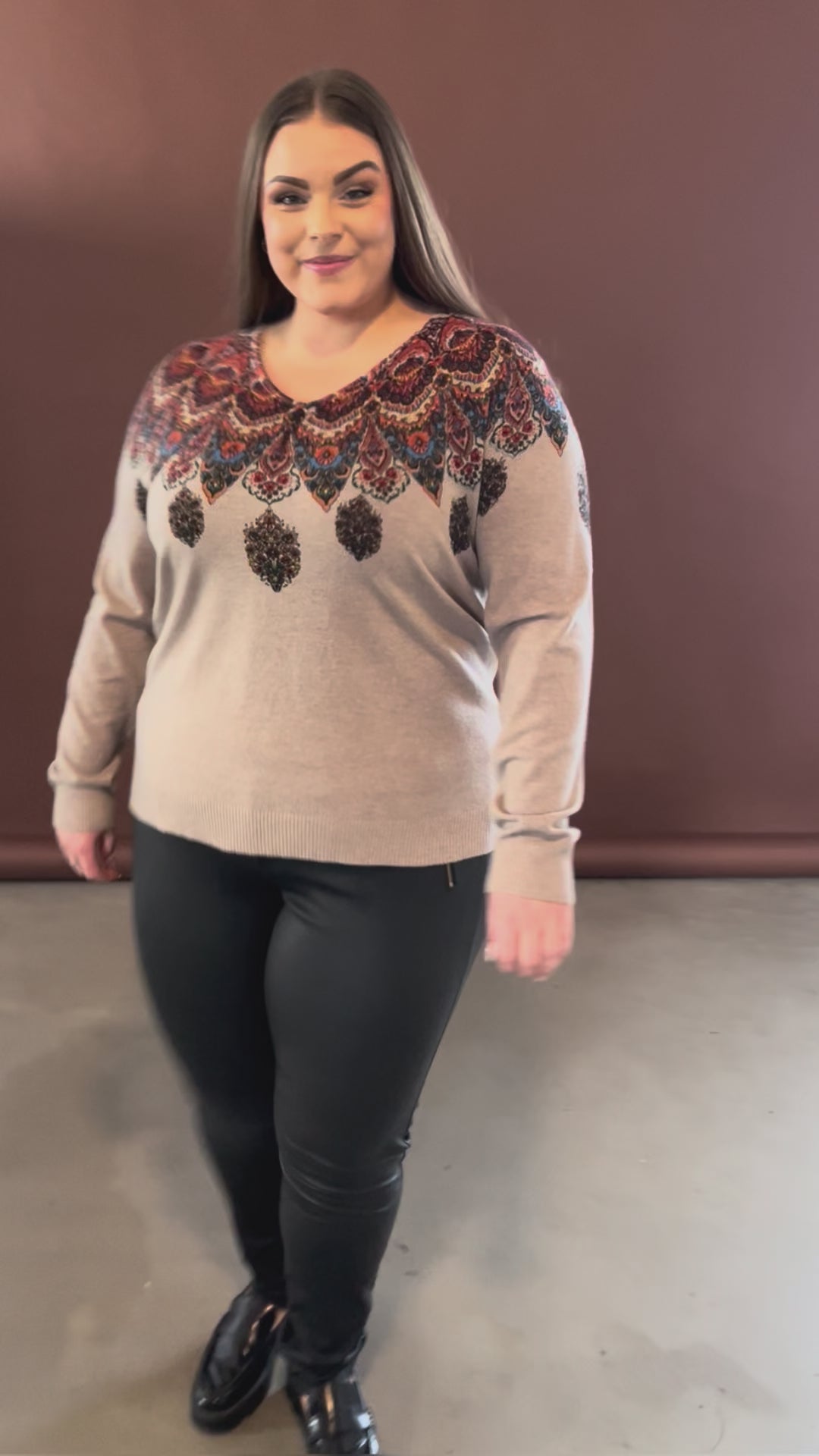 NO. 1 BY OX Pullover med mønster Sweaters Camel Brown Mélange